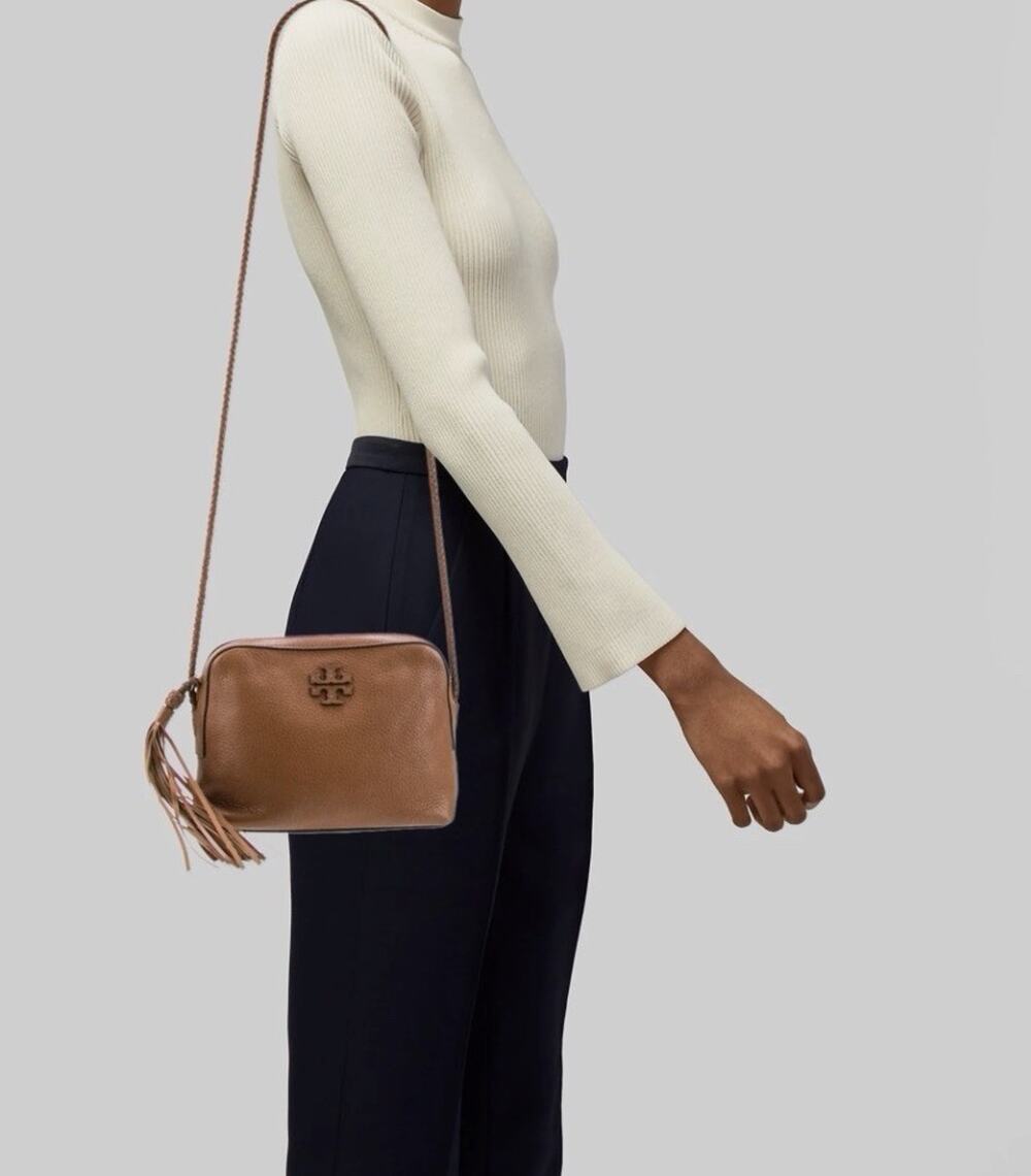 Tory Burch Taylor Leather Camera Bag Crossbody Cognac Brown Clean Excellent